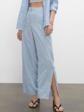 Club Monaco Dusty Blue Wide-Leg Split-Hem Pants